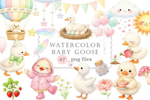 Download Watercolor Baby Goose Spring Clipart PNG - Baby Collection