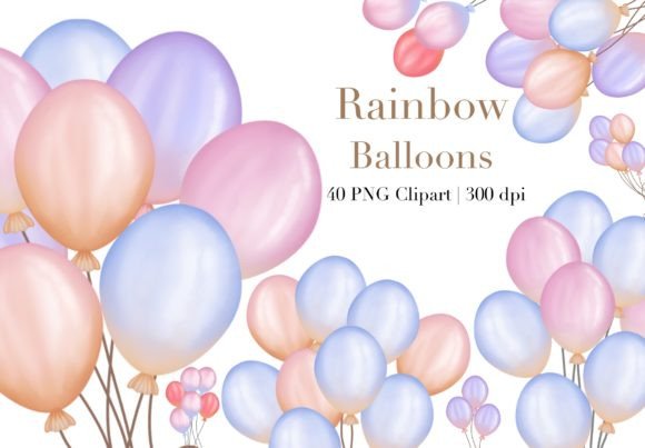 Download Watercolor Rainbow Balloons Clipart. - Balloons Collection