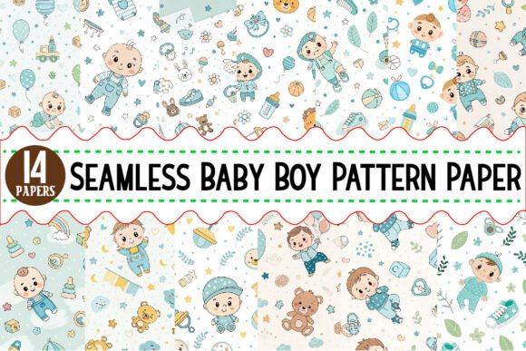 Download Seamless Baby Boy Pattern Paper Bundle - Baby Collection