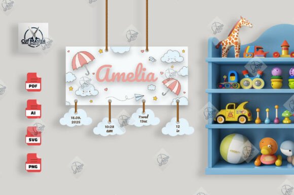 Download Cloudy Dreams Baby Birth Stats Sign SVG - Baby Collection