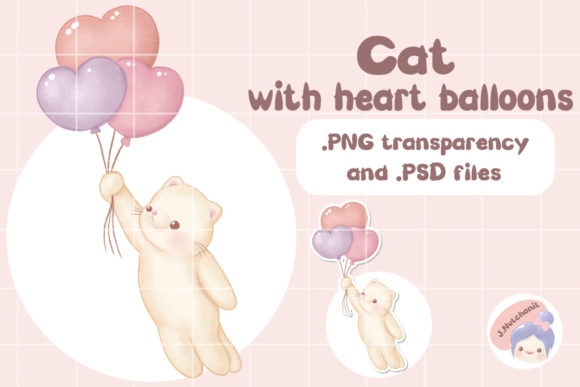 Download Cat with Heart Balloons - Balloons Collection