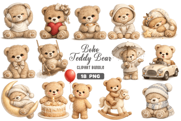 Download Boho Teddy Bear Baby Clipart PNG Bundle - Baby Collection