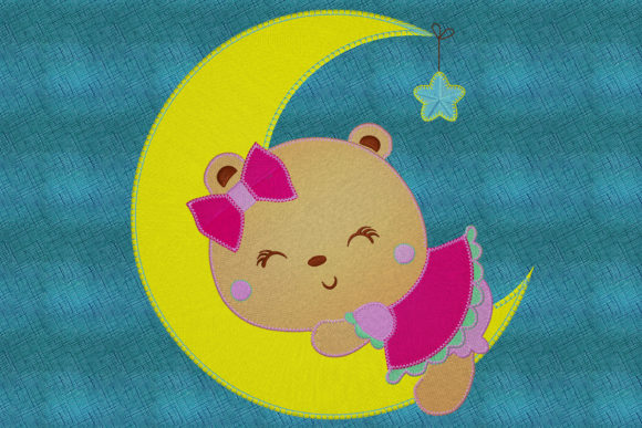 Download Baby Girl Teddy Bear Sleeping on the Moon - Baby Collection