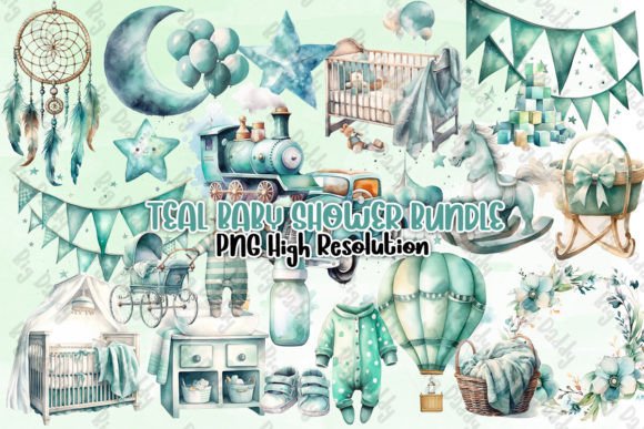 Download Teal Baby Shower Bundle Watercolor - Baby Collection