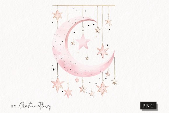 Download Watercolor Pink Moon and Stars Clipart - Pink Collection