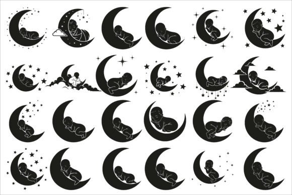 Download Adorable Sleeping Moon Baby Decor Design - Baby Collection