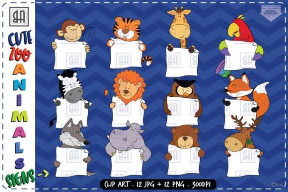 Download Cute Zoo Animals Holding Blank Signs - Zoo animals Collection