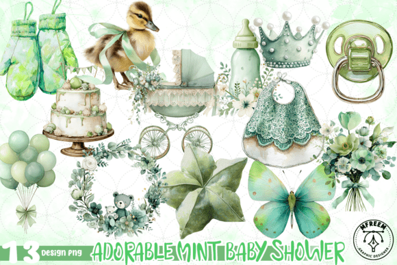 Download Adorable Mint Baby Shower Bundle PNG - Baby Collection