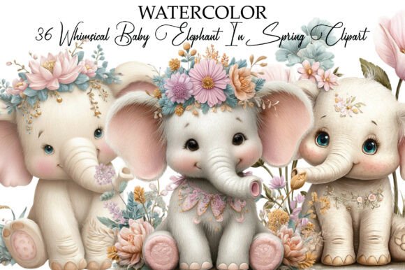Download Whimsical Baby Elephant Spring Clipart - Baby Collection