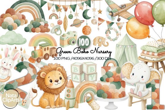 Download Baby Shower Clipart,Green Boho Nursery - Baby Collection