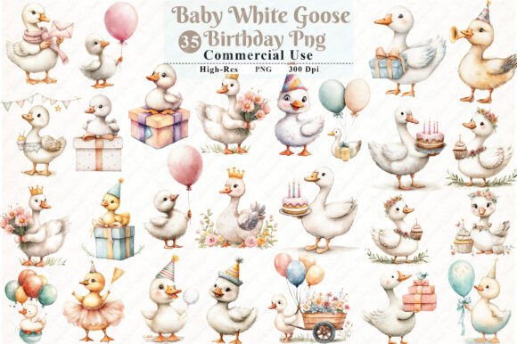 Download Watercolor Baby White Goose Birthday Png - Baby Collection