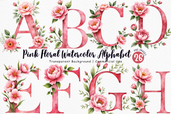 Download Pink Floral Watercolor Alphabet PNG - Pink Collection