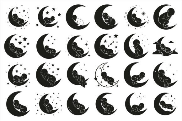 Download Adorable Sleeping Moon Baby Decor Design - Baby Collection