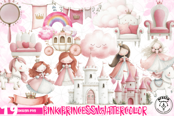 Download Pink Princess Watercolor Clipart PNG - Pink Collection