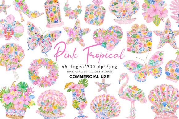 Download Pink Tropical Clipart Set - Pink Collection