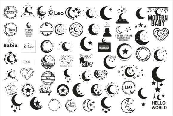 Download Adorable Moon and Stars Baby Name Sign - Baby Collection