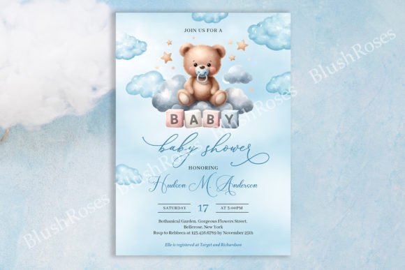 Download Cute Teddy Bear Boy Baby Shower Invite - Baby Collection