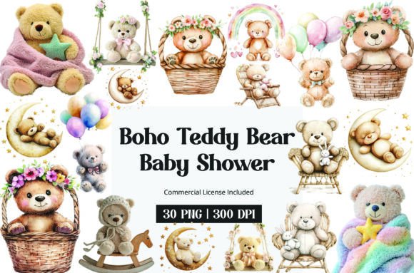 Download Boho Teddy Bear Baby Shower Clipart - Baby Collection
