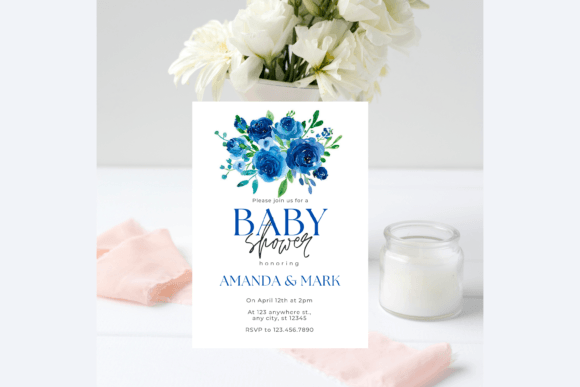 Download Blue Flowers Baby Shower Invitation - Baby Collection