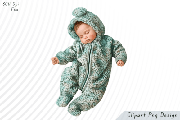 Download Sleeping Baby in Fuzzy Green Onesie PNG - Baby Collection