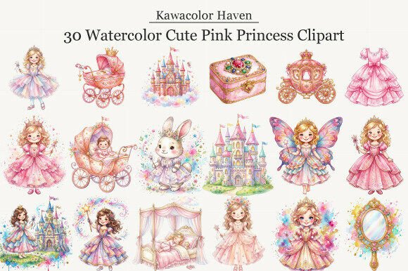 Download Watercolor Cute Pink Princess Clipart - Pink Collection