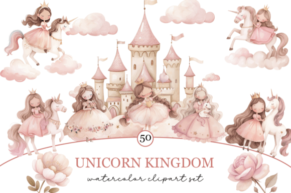 Download Watercolor Pink Princess and Unicorn - Pink Collection
