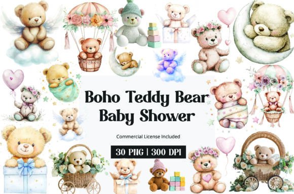 Download Boho Teddy Bear Baby Shower Clipart - Baby Collection