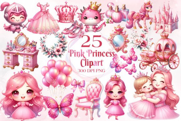 Download Pink Princess Sublimation Clipart Bundle - Pink Collection