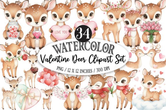 Download Valentine Deer Clipart Set - Deer clipart set Collection