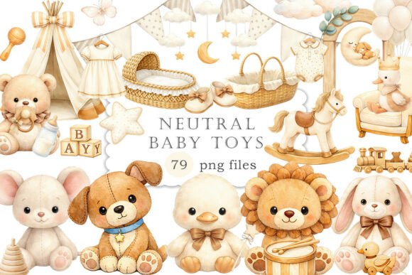 Download Neutral Baby Toys Watercolor Clipart - Baby Collection