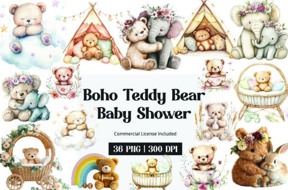 Download Boho Teddy Bear Baby Shower Clipart - Baby Collection