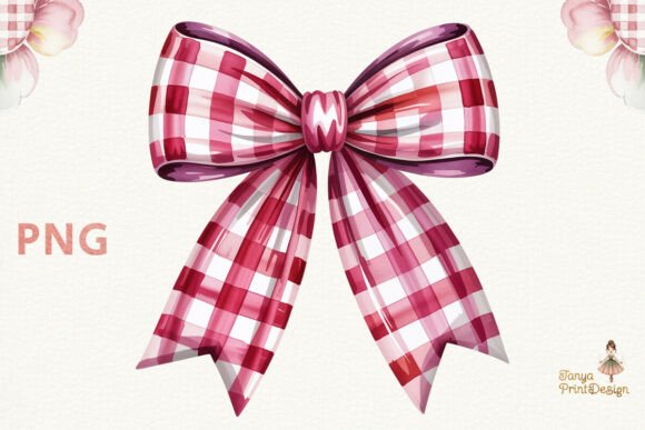 Download Pink Gingham Coquette Bow Watercolor PNG - Pink Collection