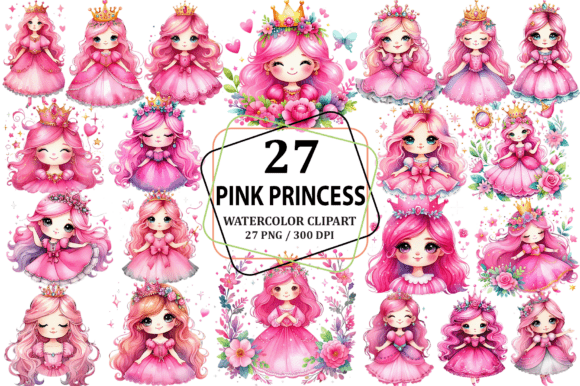 Download Watercolor Cute Pink Princess Clipart - Pink Collection