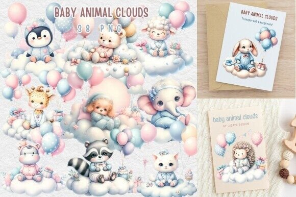 Download Adorable Baby Animals on Cloud Wall Art - Baby Collection
