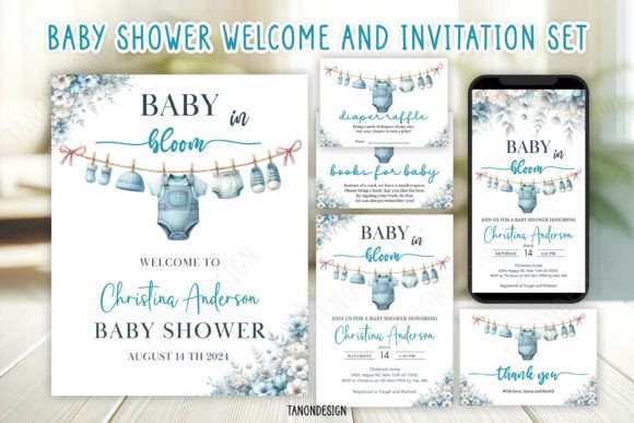 Download Boy Baby Shower Invitation Bundle Set - Baby Collection