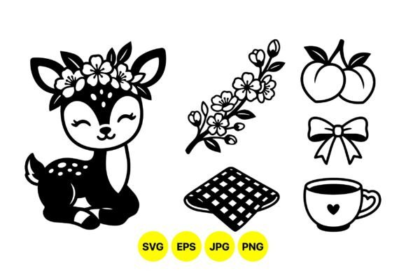 Download Cute Floral Deer Clipart Set - Deer clipart set Collection