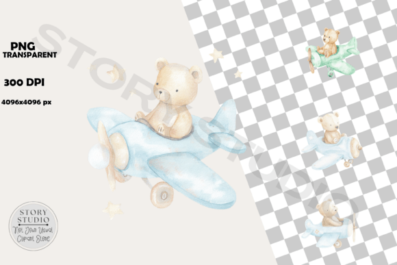 Download Watercolor Bear Airplane Baby Room Decor - Baby Collection