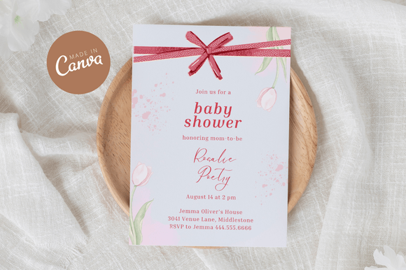 Download Coquette Baby Shower Invitiation Canva - Baby Collection